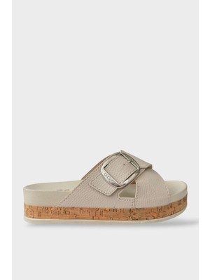 Liger Kadın Günlük Terlik Kalın Taban Tokalı Çapraz Rahat Şık Yazlık Ev Plaj Tatil Terliği Bej