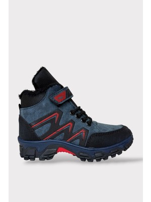 Liger Içi Kürklü Soğuk ve Suya Dayanıklı Fermuarlı Çocuk Bot Mavi - Kırmızı