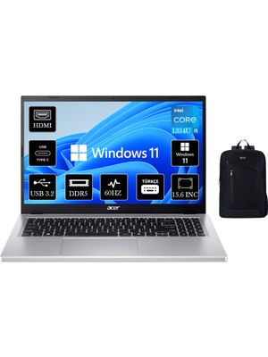 Acer Aspire AG15-71P Intel Core I5 1334U 24 GB 512 GB SSD 15,6'' Fhd IPS Windows 11 Pro Taşınabilir Bilgisayar +Boz Çanta