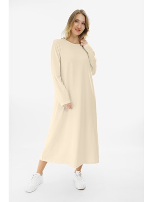Almila Bisiklet Yakalı Uzun Kollu Uzun Penye Elbise 2031