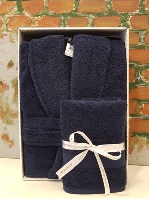 Özdilek Colourist Şalyaka Bornoz + Baş Havlusu - Lacivert %100 Pamuk