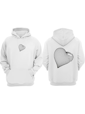 Anetos Heart Ilizyon Tasarım Sırt Baskılı Beyaz Sweatshirt