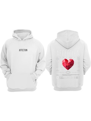 Anetos Affectıon Heart Tasarım Sırt Baskılı Beyaz Sweatshirt