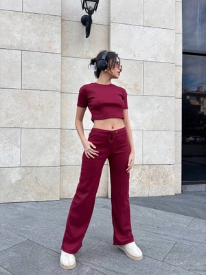 Zengezur Mall Techmrt Bol Paça Pantolonlu Alt Üst Takım Bordo (Beden: L)