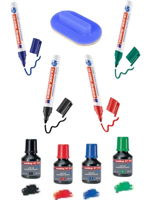 Arttone Edding 360XL Tahta Kalemleri 15 Kalem Gücünde Set Yedek Mürekkepleri ile Mavi Kırmızı Yeşil Siyah