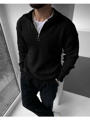 Belirtilmemiş Erkek Kazak Yarım Fermuar Detaylı Triko