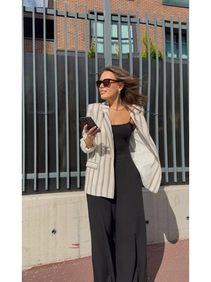 Çizgili Keten Ceket