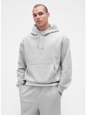 Gap Erkek Gri Heavyweight Oversized Logo Kapüşonlu Sweatshirt