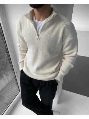 Belirtilmemiş Erkek Kazak Yarım Fermuar Detaylı Triko