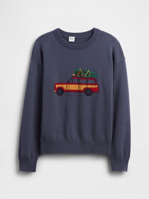 Gap Erkek Çocuk Mavi Intarsia Kazak