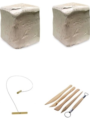 Arttone Beyaz Seramik Hamuru 6 kg X2'li Kil Kesme Teli 5'li Ebeşuar Başlangıç Seti
