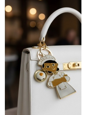 Modex Altın Sarısı Yumurta Detay Kadın Aşçı Çanta Aksesuarı Anahtarlık