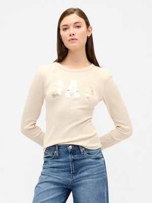 Gap Kadın Krem Gap Logo Waffle-Knit T-Shirt