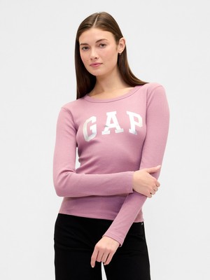 Gap Kadın Pembe Gap Logo Waffle-Knit T-Shirt
