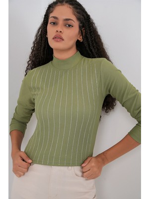 Hiccup Kadın Bdart Taşlı Dik Yaka Uzun Kollu Üst Çam Yeşili