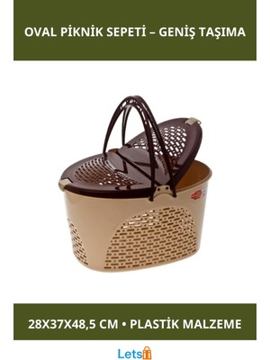 Letsii Akıllı Büyük Oval Piknik Sepeti A Kalite Plastik 28X37X48.5 cm