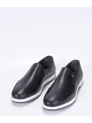 Vantaggio Shoes Neon %100 Hakiki Deri Loafer Erkek Ayakkabı Siyah Düz Taban Bağsız Tasarım