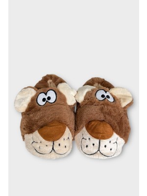 Liger Unisex Figürlü Kaymaz ve Ses Yapmaz Taban Ev Panduf Vizon - Krem