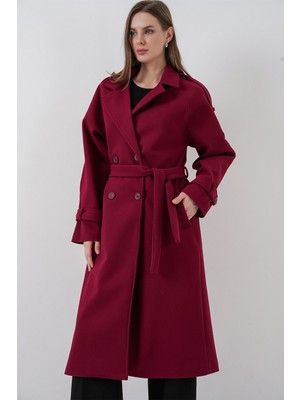 Hiccup Kadın Bdart Kruvaze Yaka Düğmeli Kaşe Kaban Kırmızı