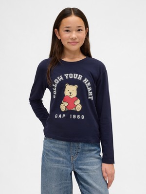 Gap Kız Çocuk Lacivert Relaxed Grafik T-Shirt