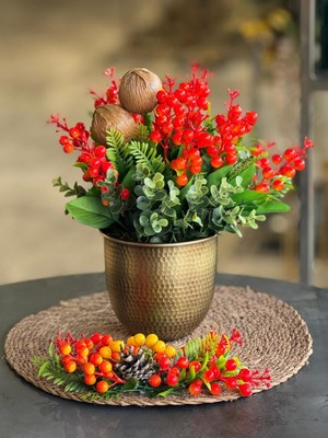 TASARIMHMODA Yapay Turuncu Kokinalı Dövmeli Vazo Eskitme+ Hasır Supla