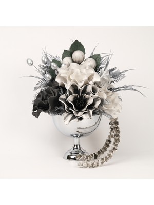 TASARIMHMODA Yapay Çiçekli Gümüş Yuvarlak Vazo No:13