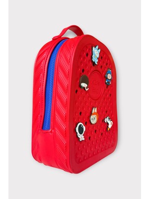 Liger Çocuk Eva Delikli Yumuşak Silikon Kreş Okul Sırt Çantası Kırmızı