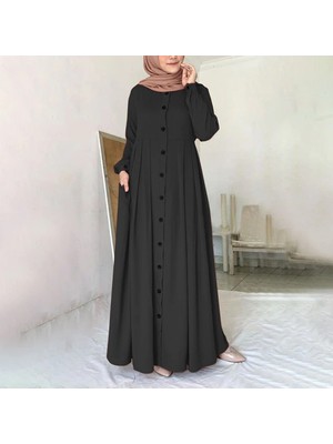 Keten Günlük Yazlık Tam Boy Tesettür Kadın Elbise