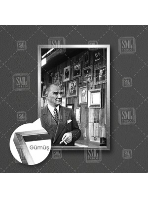 SML Tablo Gazi Mustafa Kemal Atatürk Büyük Önder Portresi Çerçeveli Dikey Kanvas Tablo