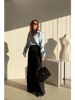 Et Siyah Bol Paça Kumaş Pantolon