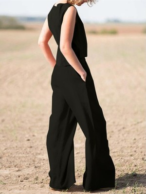 Keten Günlük Rahat  Kolsuz  Alt Üst Kadın Takım