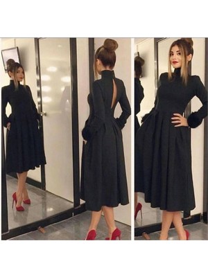 Günlük Sırt Dekolteli Pileli Kadın Elbise