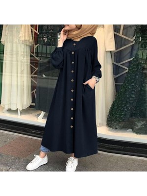 Günlük Yazlık Keten Büzgülü Gömlek Kadın Elbise