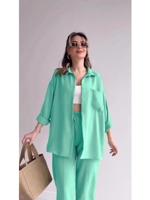 Pantolon Gömlek Keten Günlük Ikili Takım Elbise