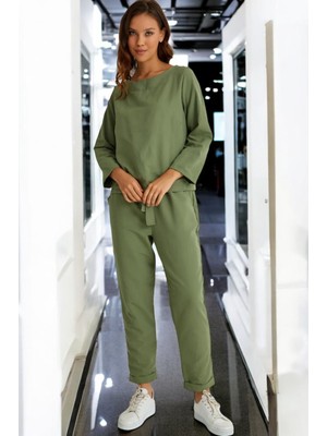 Yazlık Kemerli Alt Üst Keten Takım