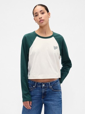 Gap Kadın Yeşil Relaxed Crop Gap Logo T-Shirt