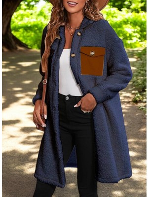 Kışlık Cep Detaylı Şık Peluş Ceket