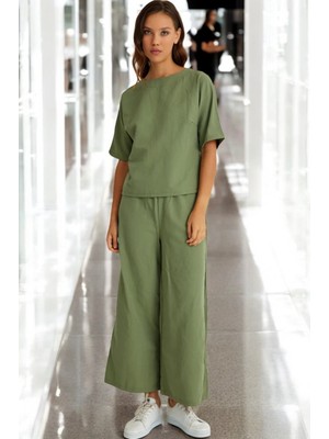 Ikili Alt Üst Kısa Kollu Keten Takım