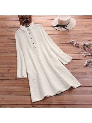 Günlük Rahat Baharlık Salaş Gömlek Yaka Elbise