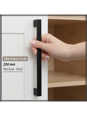 Glaswen Marmara Kulp 224 mm Siyah Mutfak Kulpu Çekmece Dolap Kapak Kulbu Metal Mobilya Dolabı Kulpları