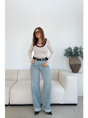 Et Paçası Katlamalı Düğmeli Jean