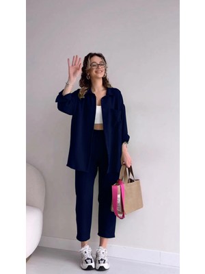 Keten Günlük Ikili Takım Elbise Pantolon Gömlek