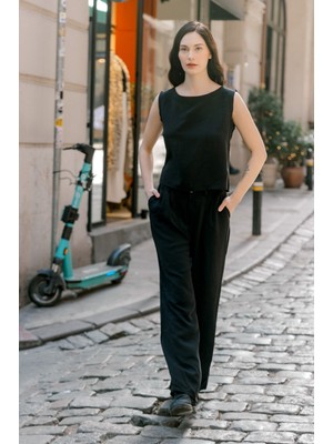 Keten Günlük Rahat  Kolsuz  Alt Üst Kadın Takım