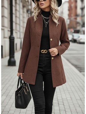 Şık Tasarım Yaka Kaşe Kahverengi Kaban