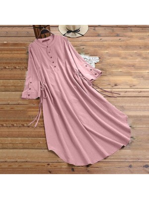 Günlük Salaş Büzgü Detaylı Yazlık Uzun Kadın Elbise