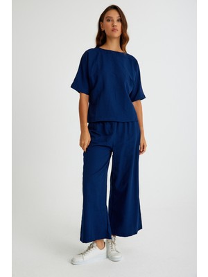 Keten Günlük Rahat Beli Lastikli Kadın Ikili Takım Alt Üst