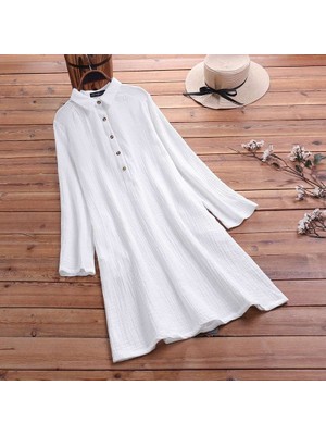 Günlük Rahat Baharlık Salaş Gömlek Yaka Elbise