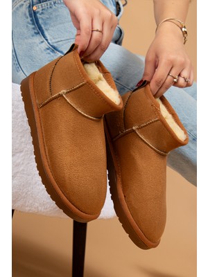 Uway Kadın Kışlık Bot Süet Içi Yünlü Kürklü Ince Tabanlı Bilek Boy Kısa Mini Ug Bot