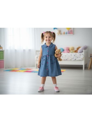 ruhaay Kız Çocuk Mevsimlik Kot Elbise (1 Beden Büyük Alınız.)