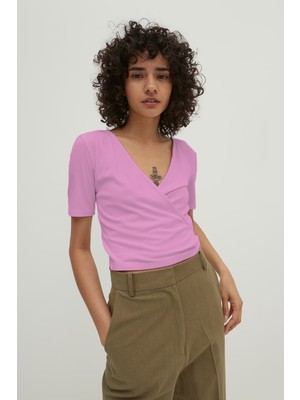 Rooted Kadın V Yaka Crop Fitilli Kaşkorse Bluz